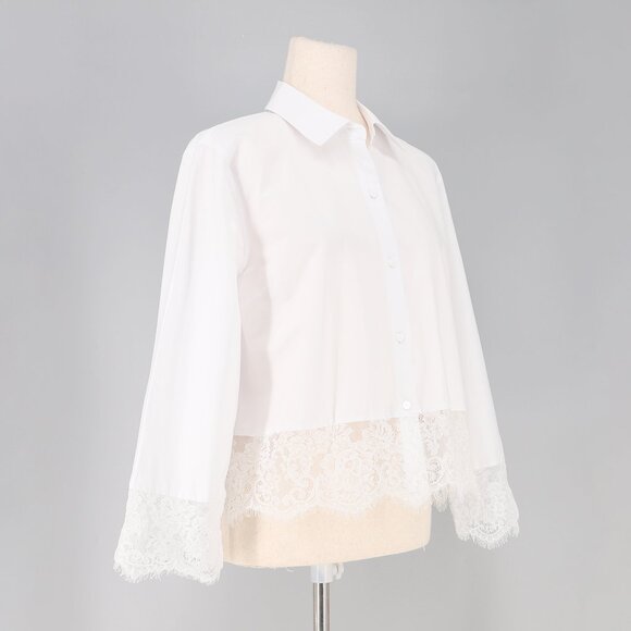 NWT L'AGENCE Levo Lace Trim Cropped Boxy Shirt in White Size S - Picture 5 of 12